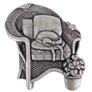 Birds & Blooms 2008 Signed Pewter Tone Cottagecore Garden Chair Hat Brooch Pin